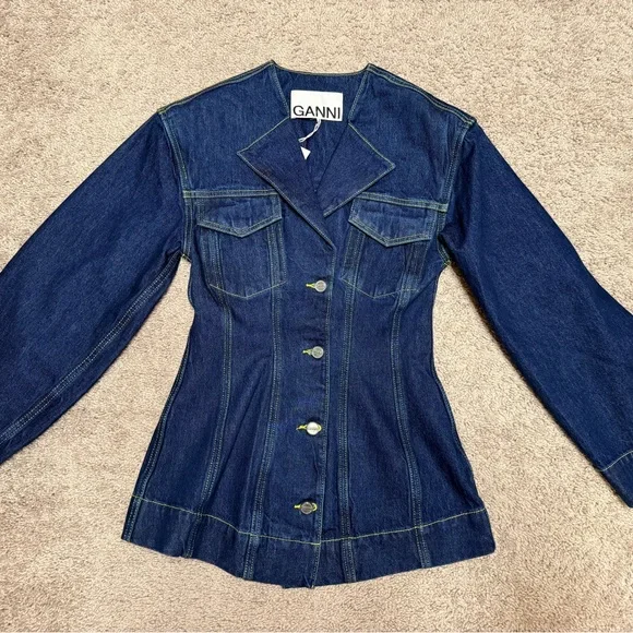Ganni | Jackets & Coats | Ganni Rinse Denim Fitted Blazer | Poshmark